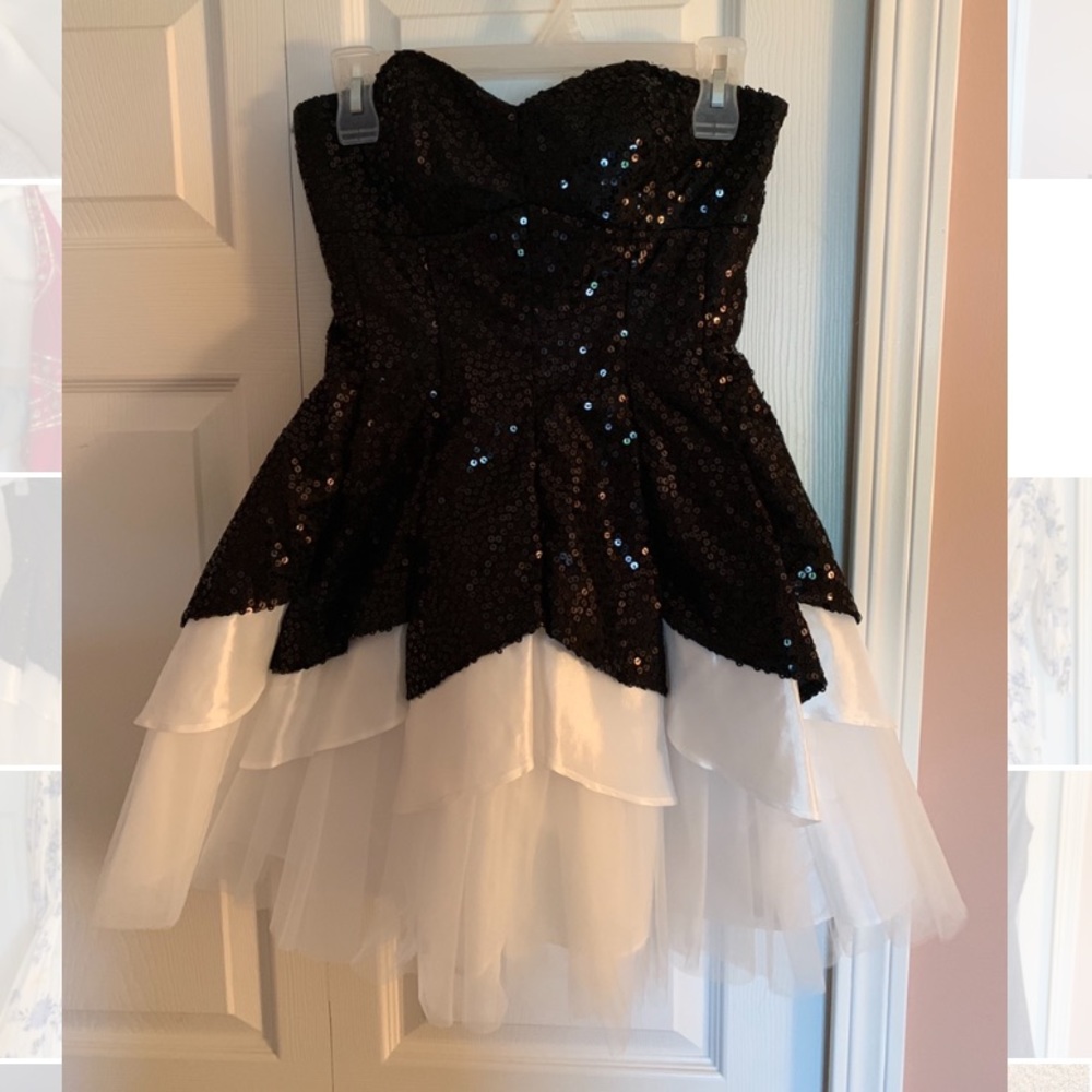 Black and White Sequined Formal Dress